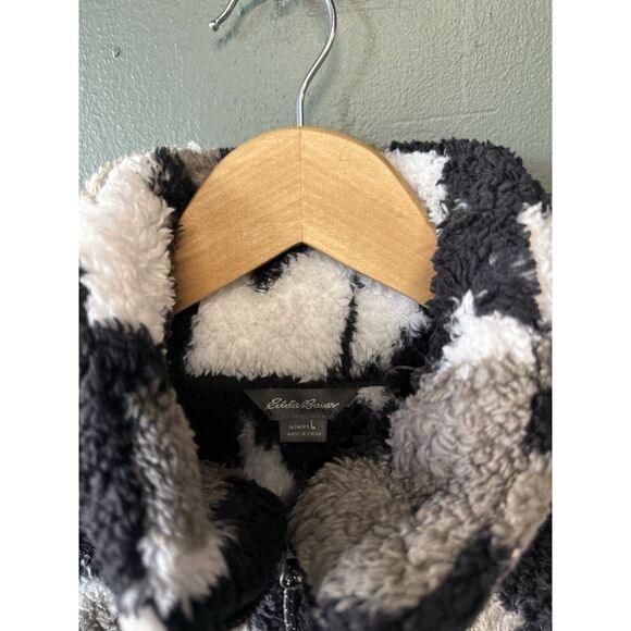 Eddie Bauer Womens Black 1/4 Zip Mock Neck Sherpa Sweatshirt Size Large - Picture 3 of 3